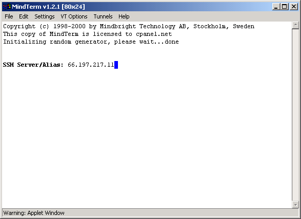 MindTerm SSL Shell window